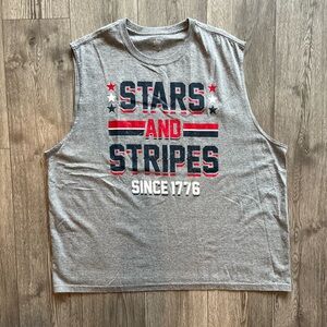Way To Celebrate! Patriotic Men’s Tank Top Stars and Stripes Blue Red Gray XXL